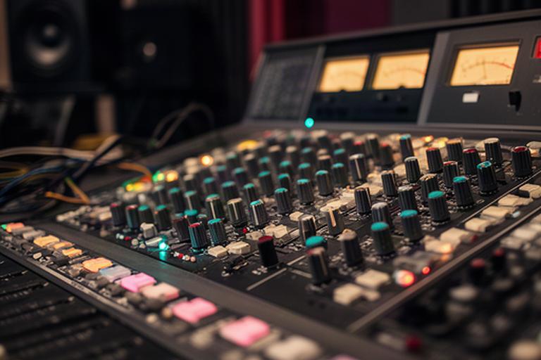 Professionele mengtafel met faders en kleurige meters in de control room